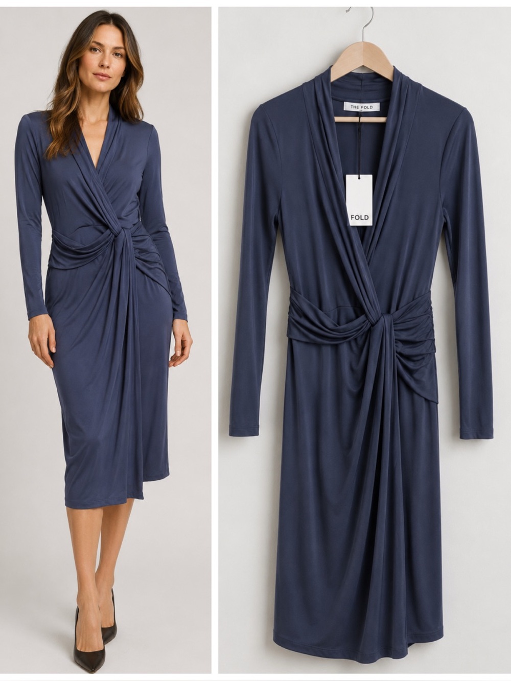 NWT The Fold London Silk Greenwich Dress in Pewter Grey